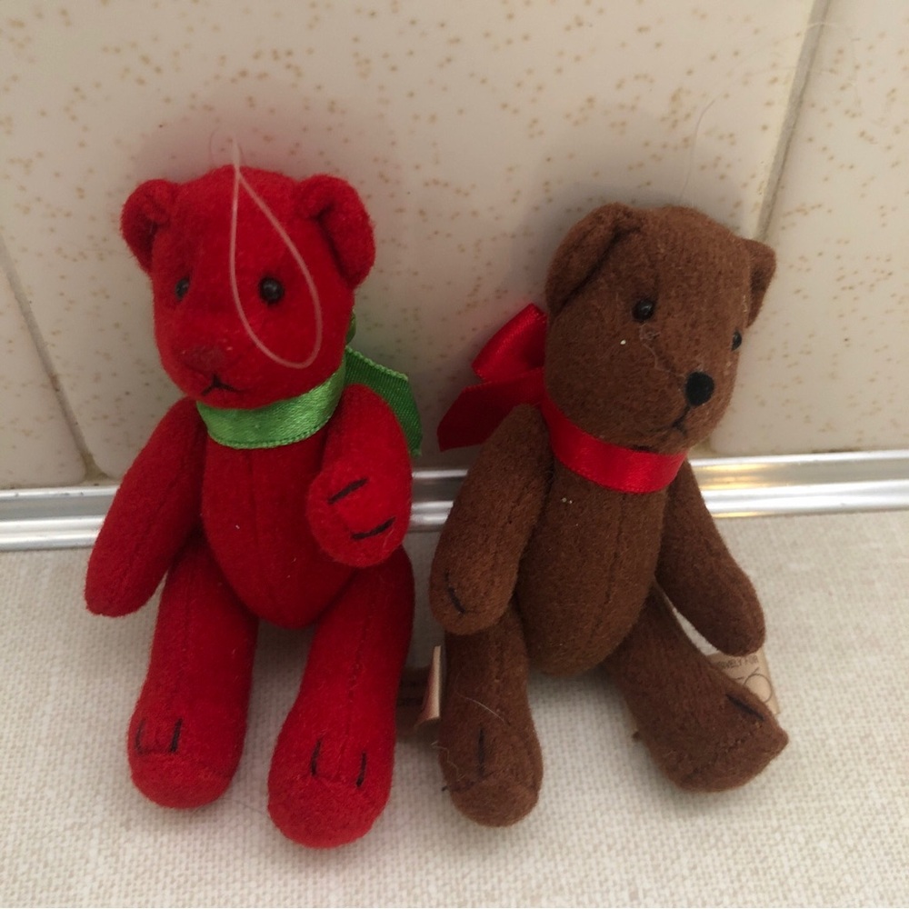 Vintage Dept 56 Teddy Bear Christmas Ornaments Set (2) Moveable Arms Legs‎